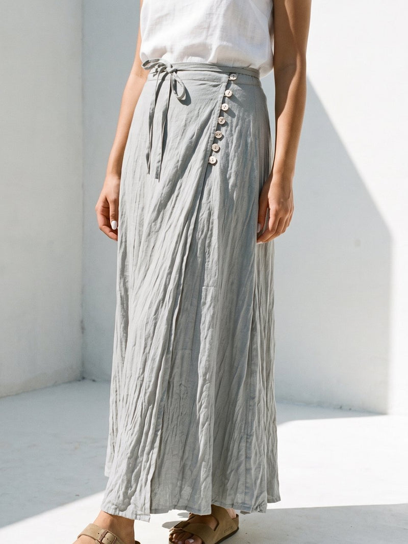 Wrap Linen Maxi Skirt, front view