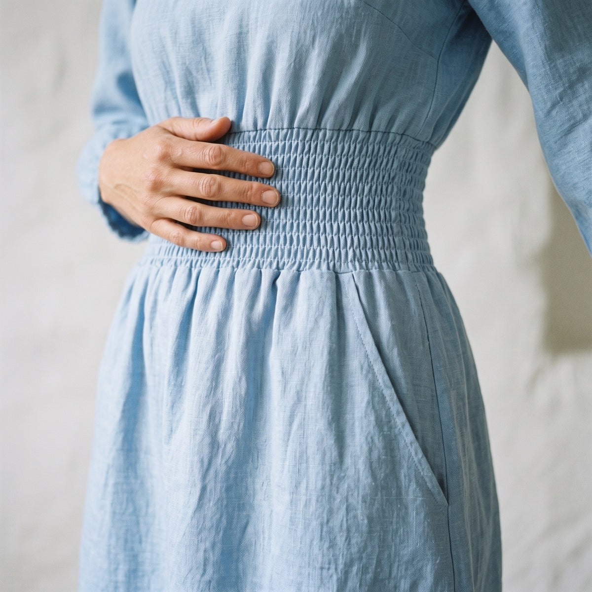 Boat Neck Linen Smock Dress