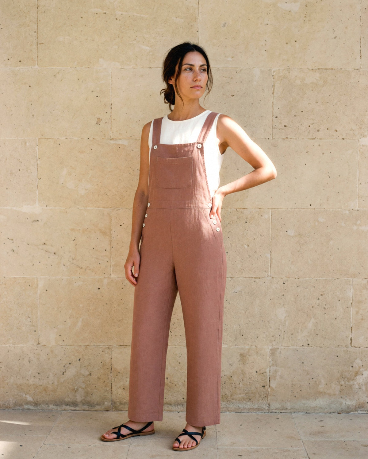 Linen Dungarees, in Clay