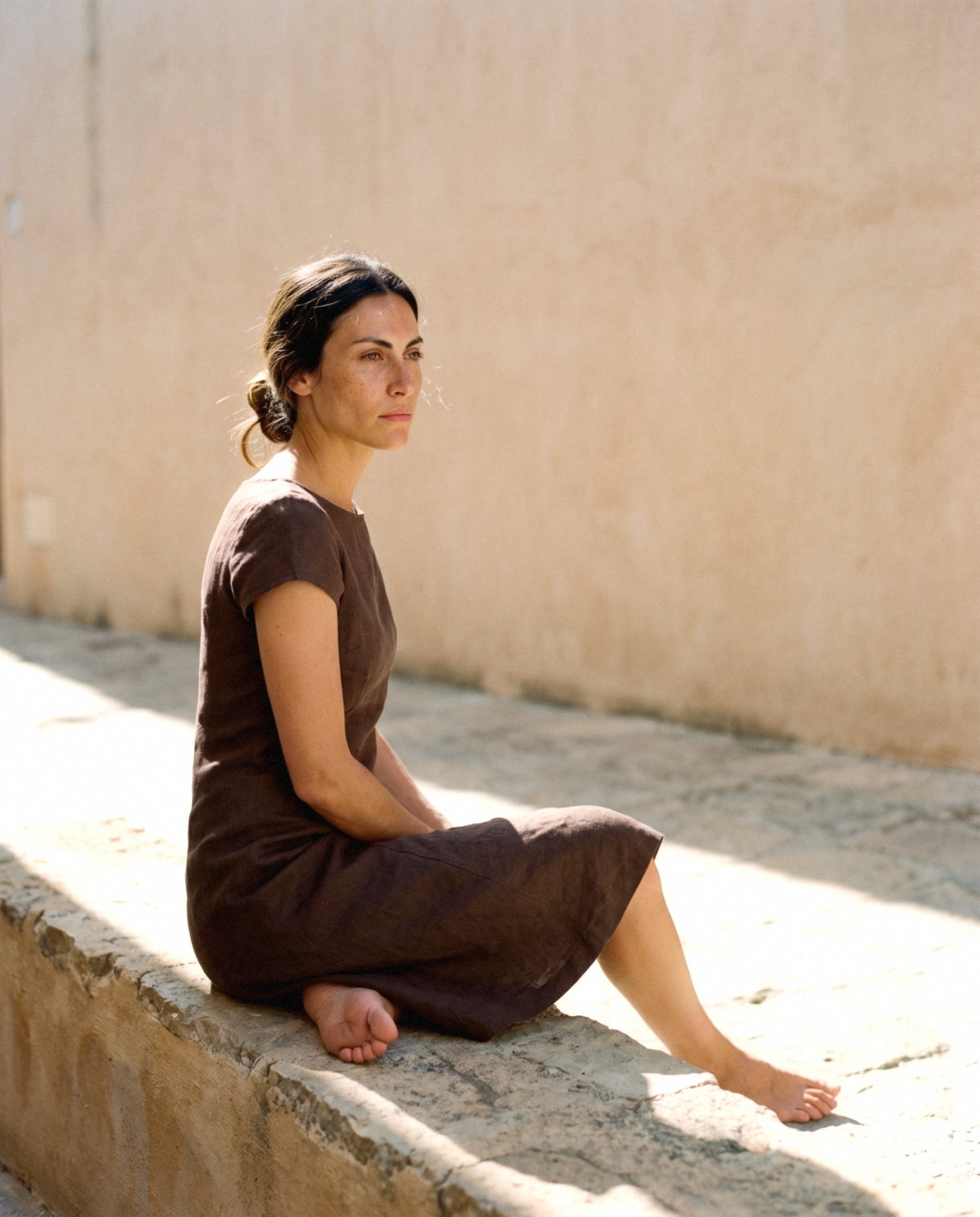 Cap Sleeve Linen Dress, worn, relaxed