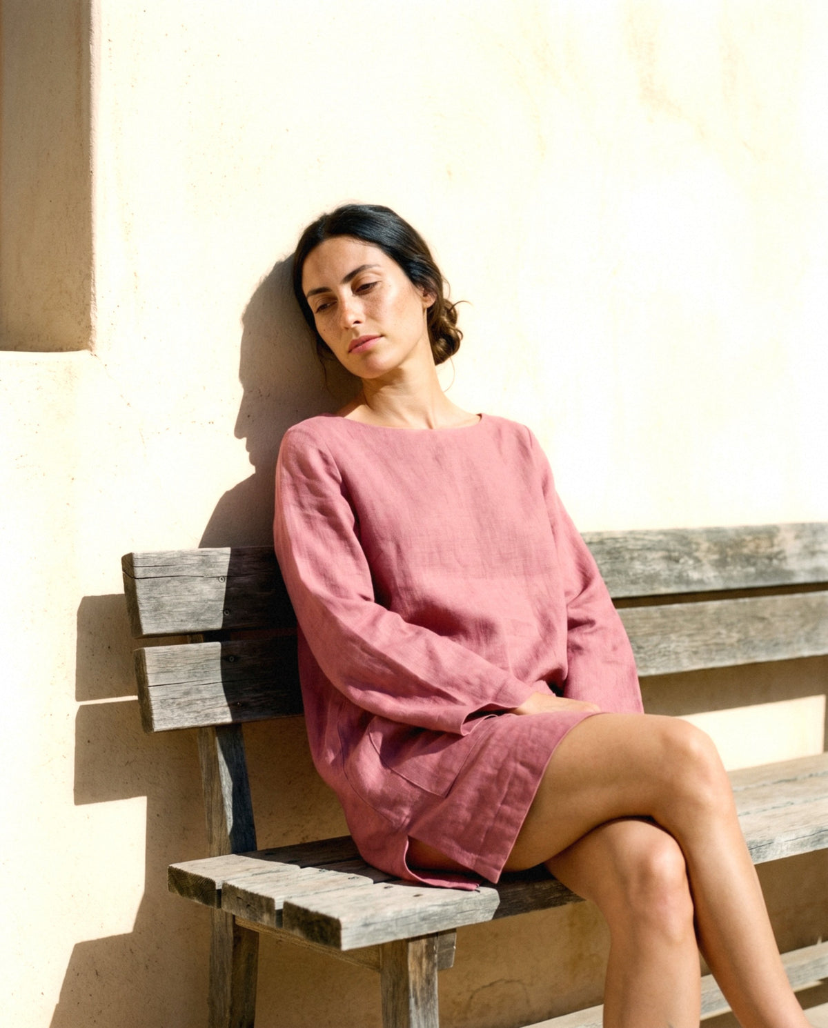 Oversized Linen Shift in rose, worn, relaxed