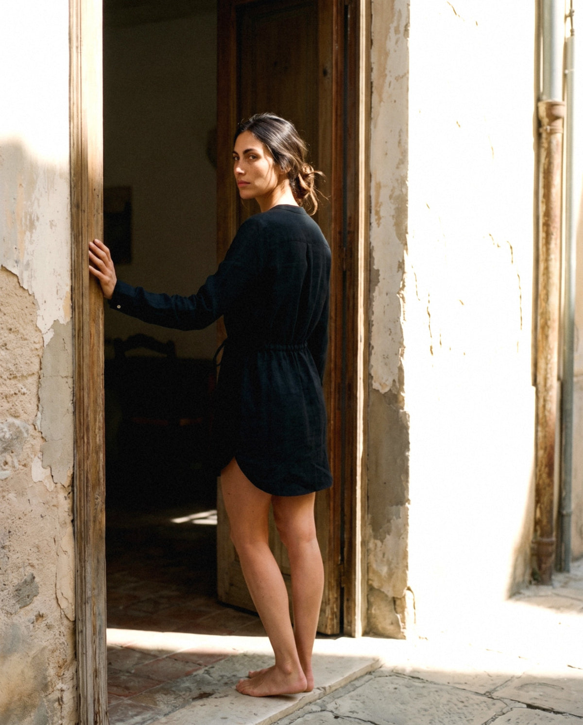 Drawstring Waist Mini Dress, worn outdoors