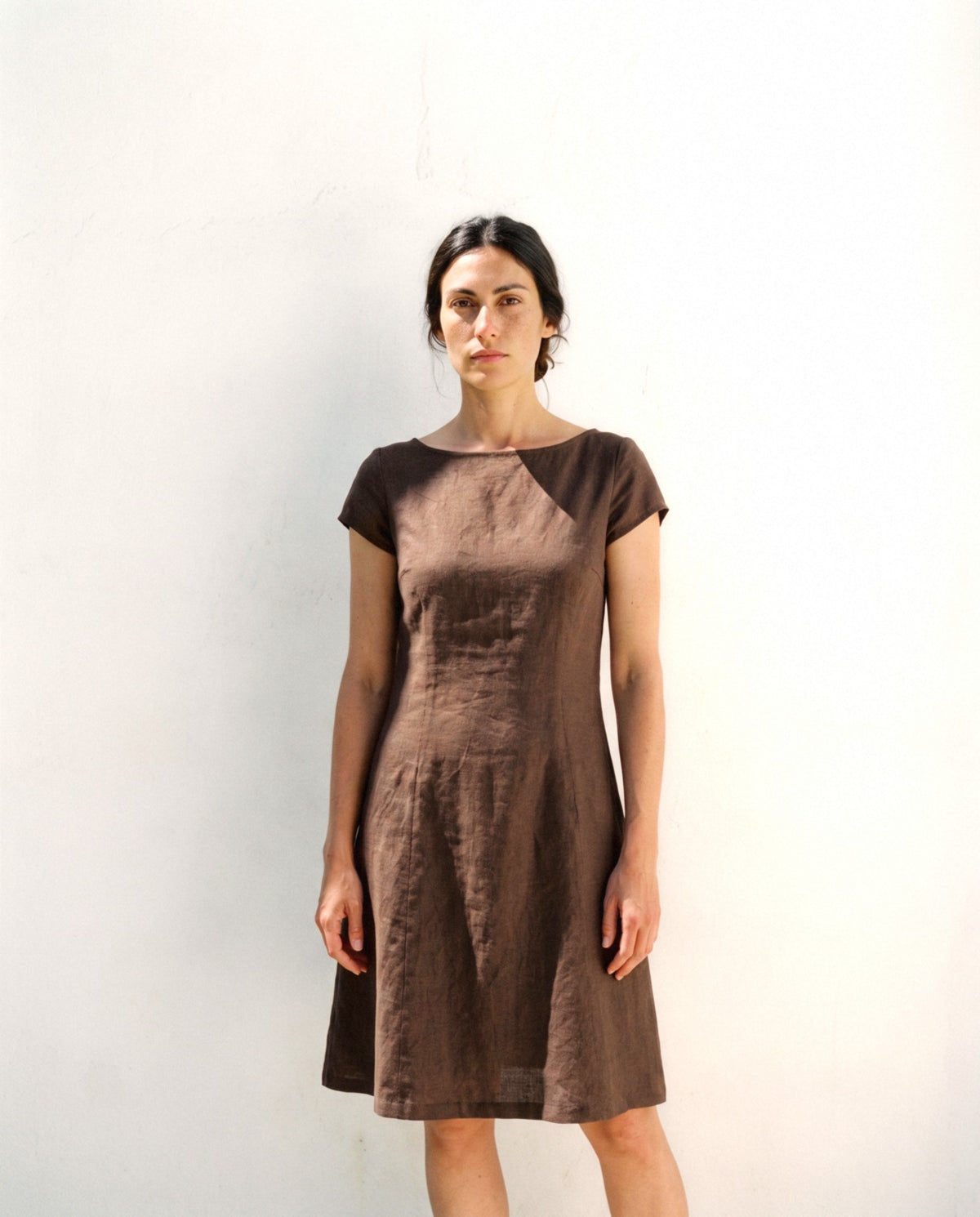 Cap Sleeve Linen Dress, front view