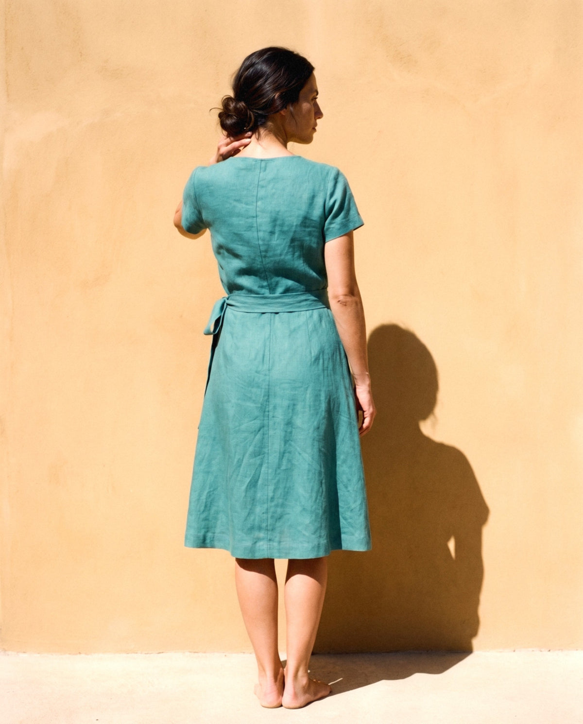 Wrap Linen Midi Dress, back view