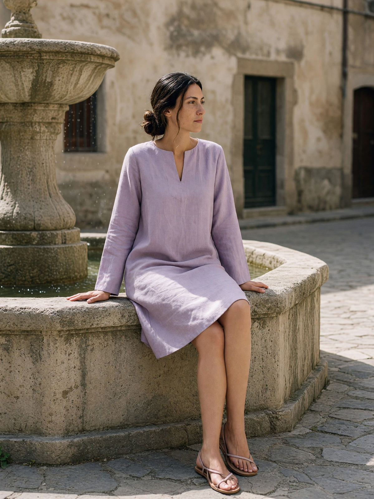 Long Sleeve Linen Shift, lifestyle