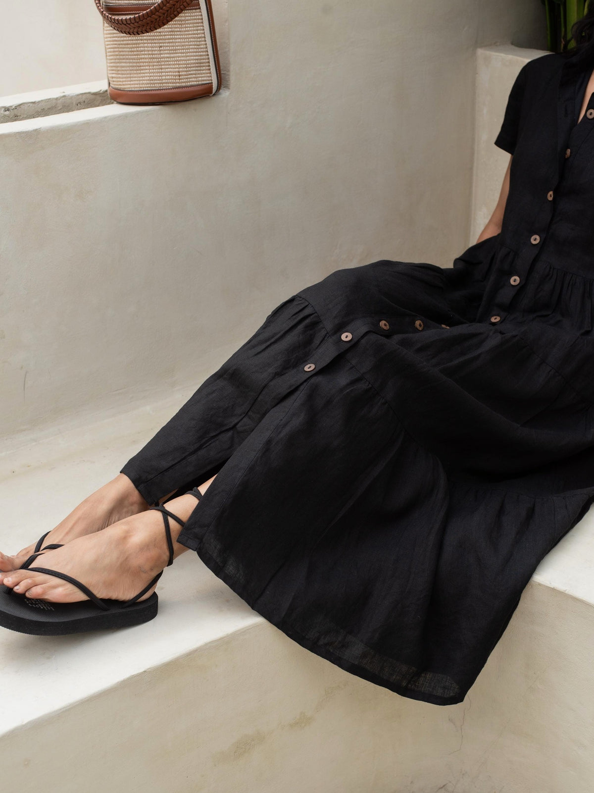 Tiered Linen Shirt Dress in washed linen, Ellementree