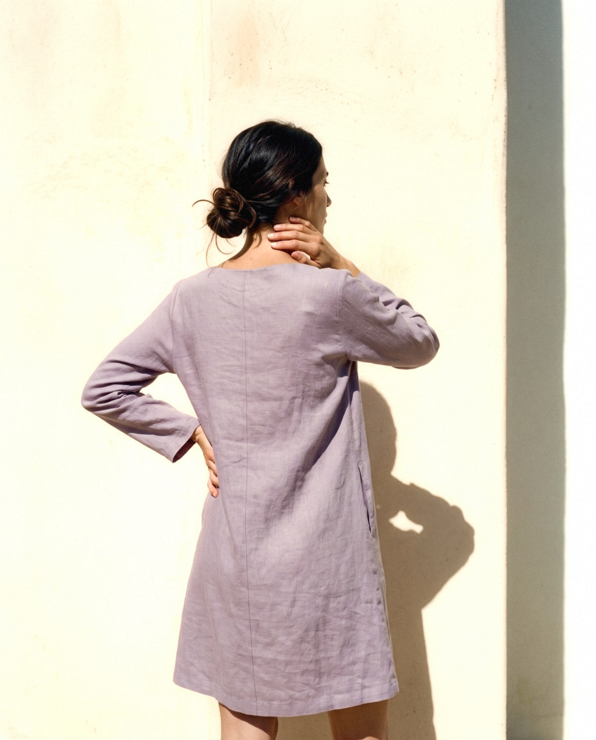 Long Sleeve Linen Shift, back view