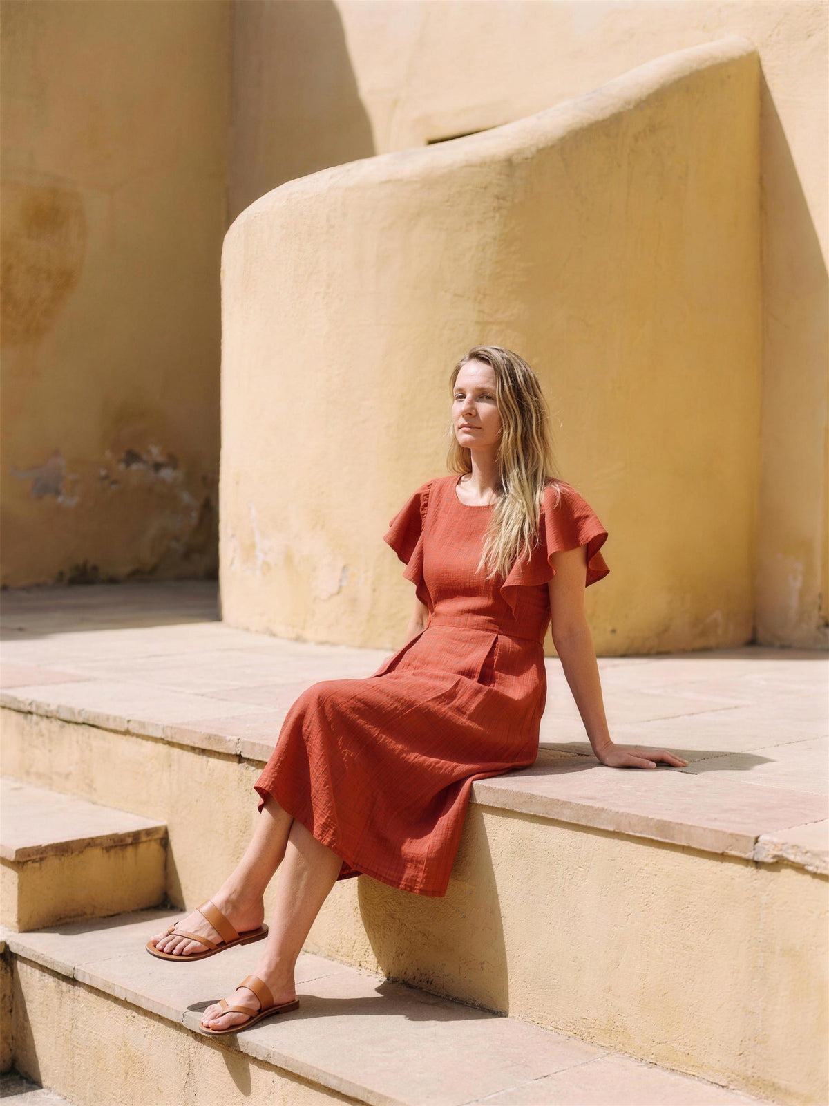 Frill Sleeve Linen Dress