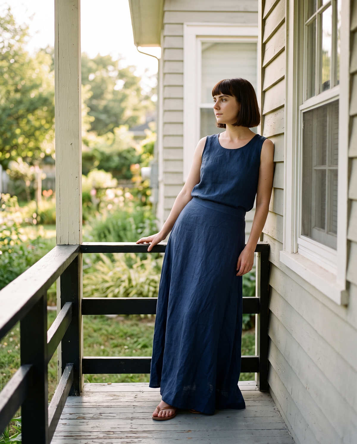Long Linen Maxi Skirt in navy linen