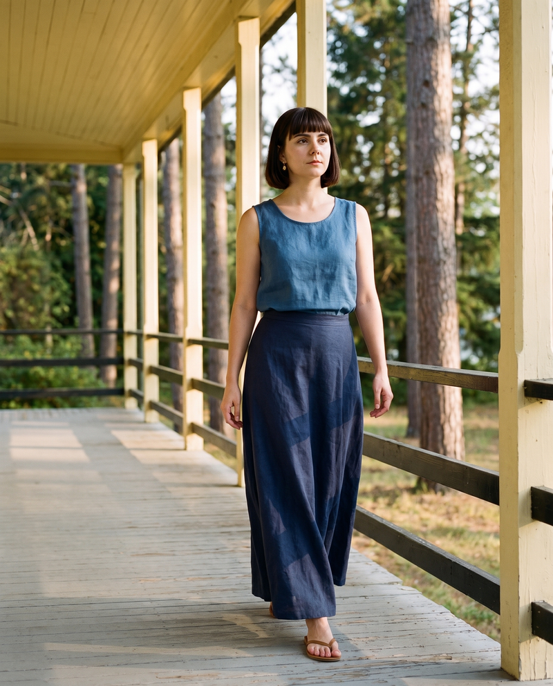 Long Linen Maxi Skirt in navy linen