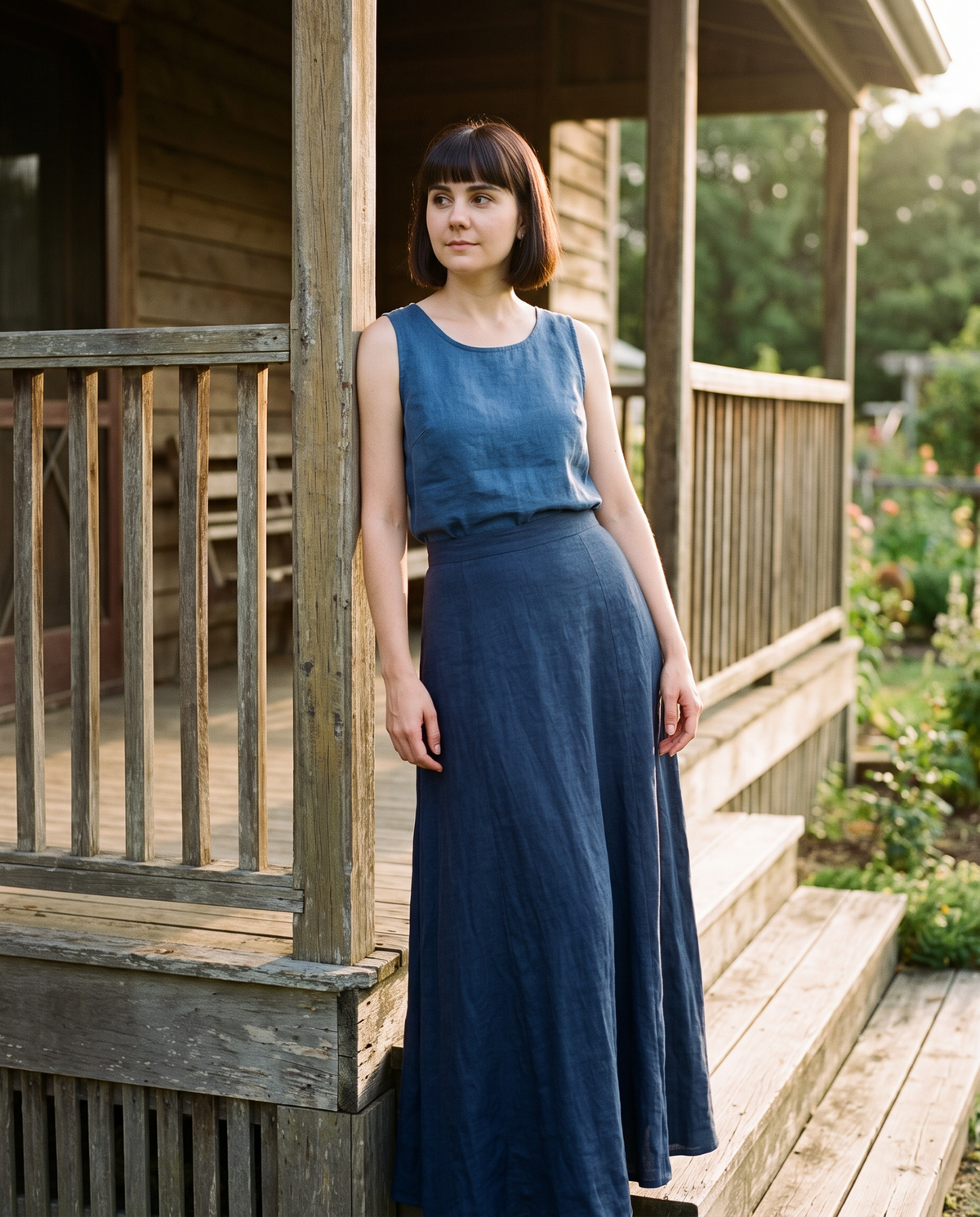 Long Linen Maxi Skirt in navy linen