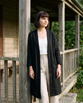 Black Long Linen Duster Coat in black