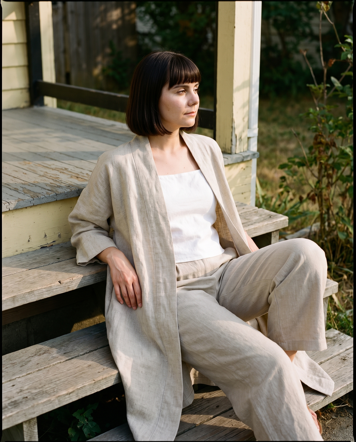 Long Linen Duster Coat in natural linen