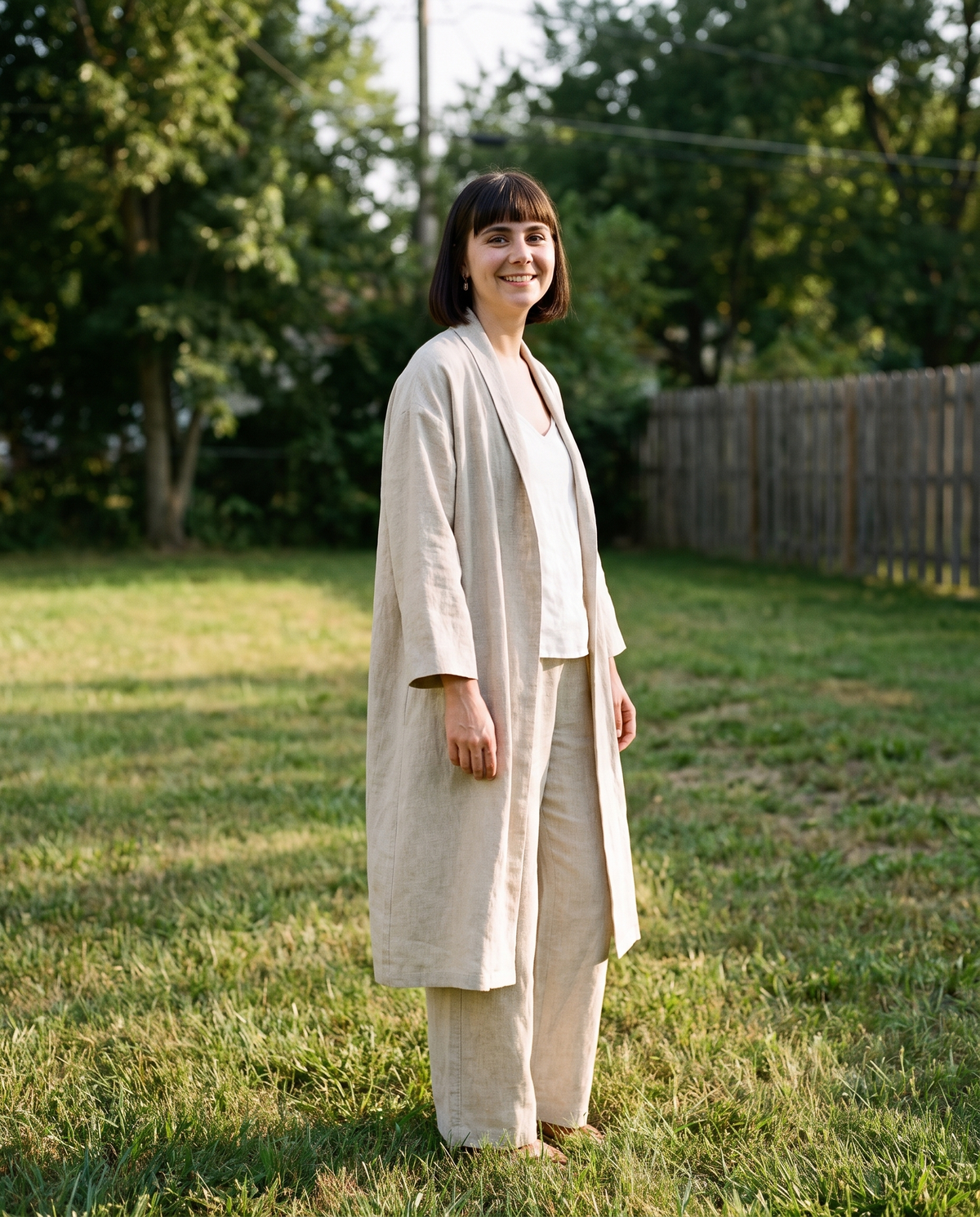 Long Linen Duster Coat in natural linen