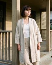 Natural Long Linen Duster Coat in black