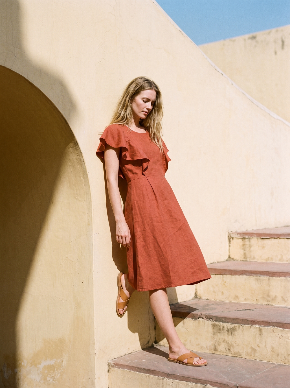 Frill Sleeve Linen Dress