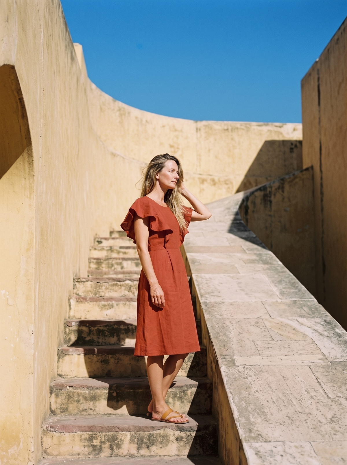 Frill Sleeve Linen Dress