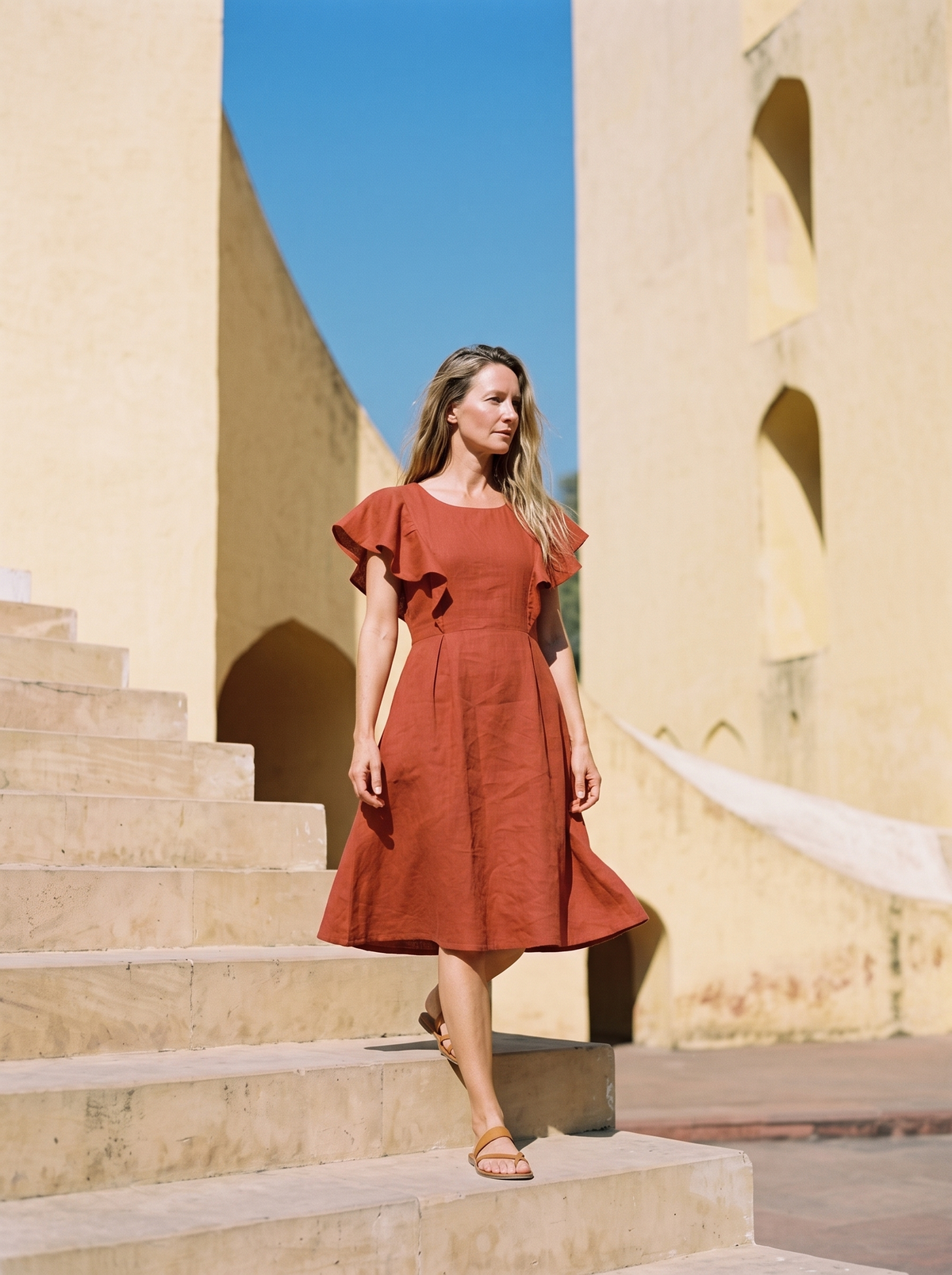Frill Sleeve Linen Dress