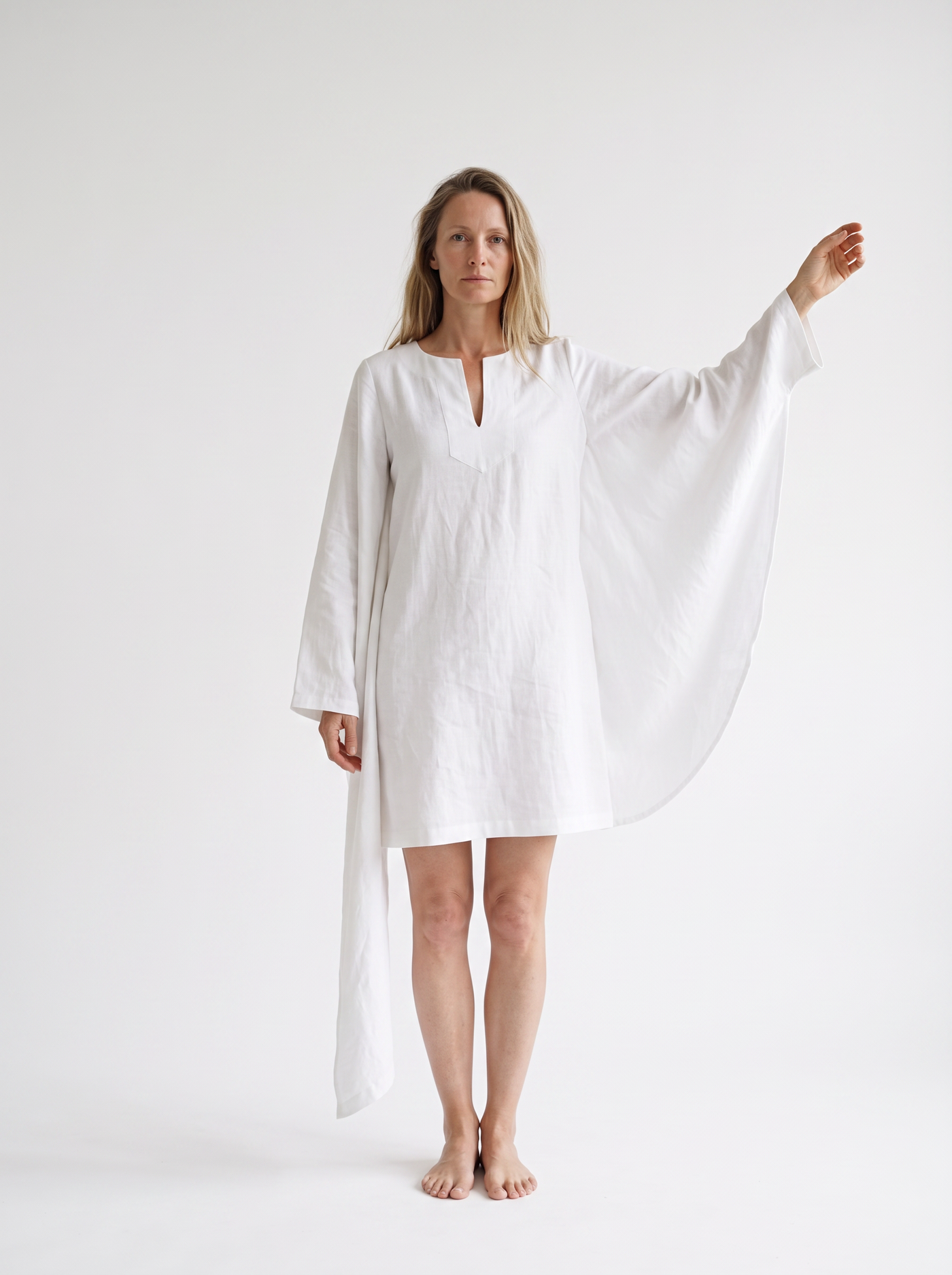 Angel Sleeve Linen Dress