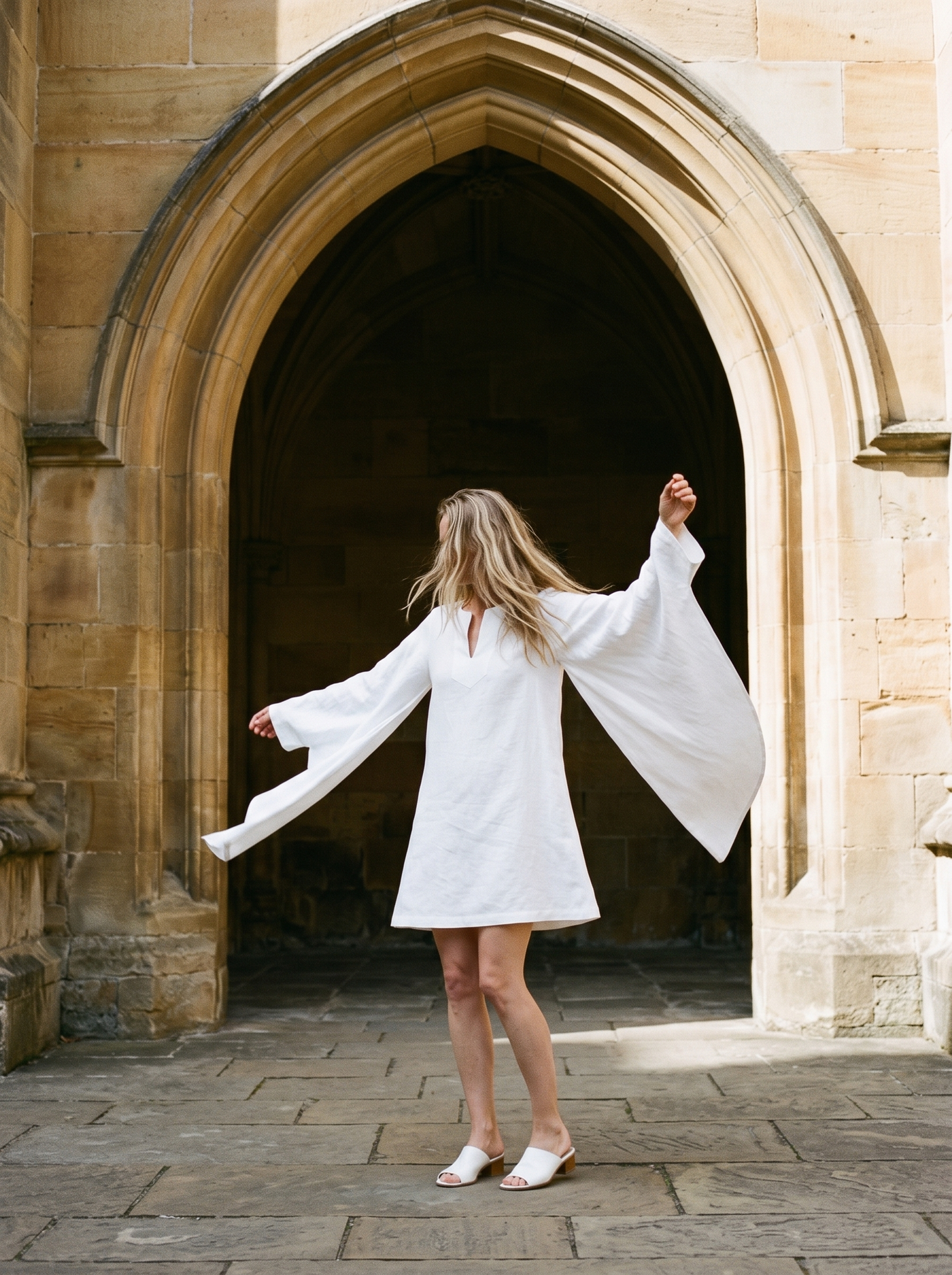 Angel Sleeve Linen Dress