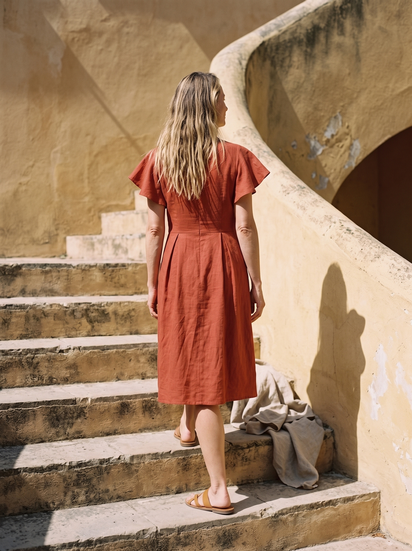 Frill Sleeve Linen Dress