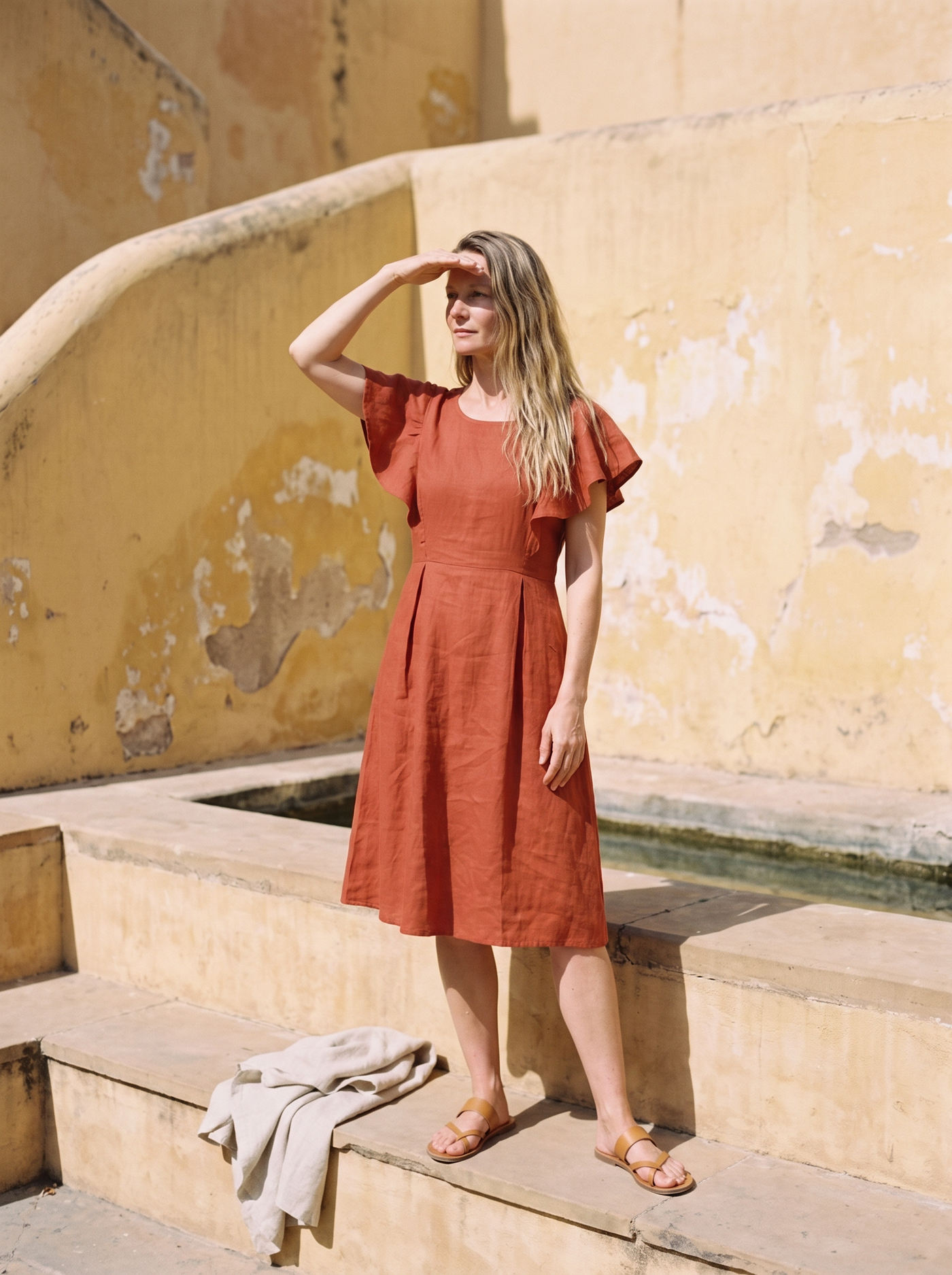 Frill Sleeve Linen Dress