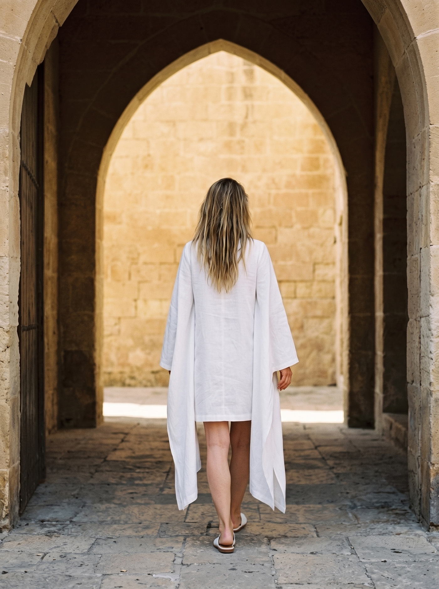 Angel Sleeve Linen Dress