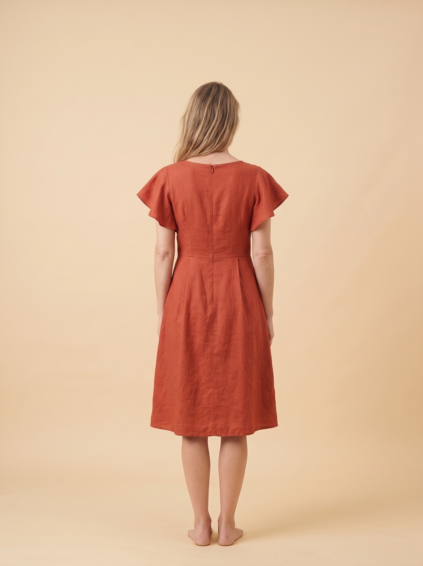 Frill Sleeve Linen Dress