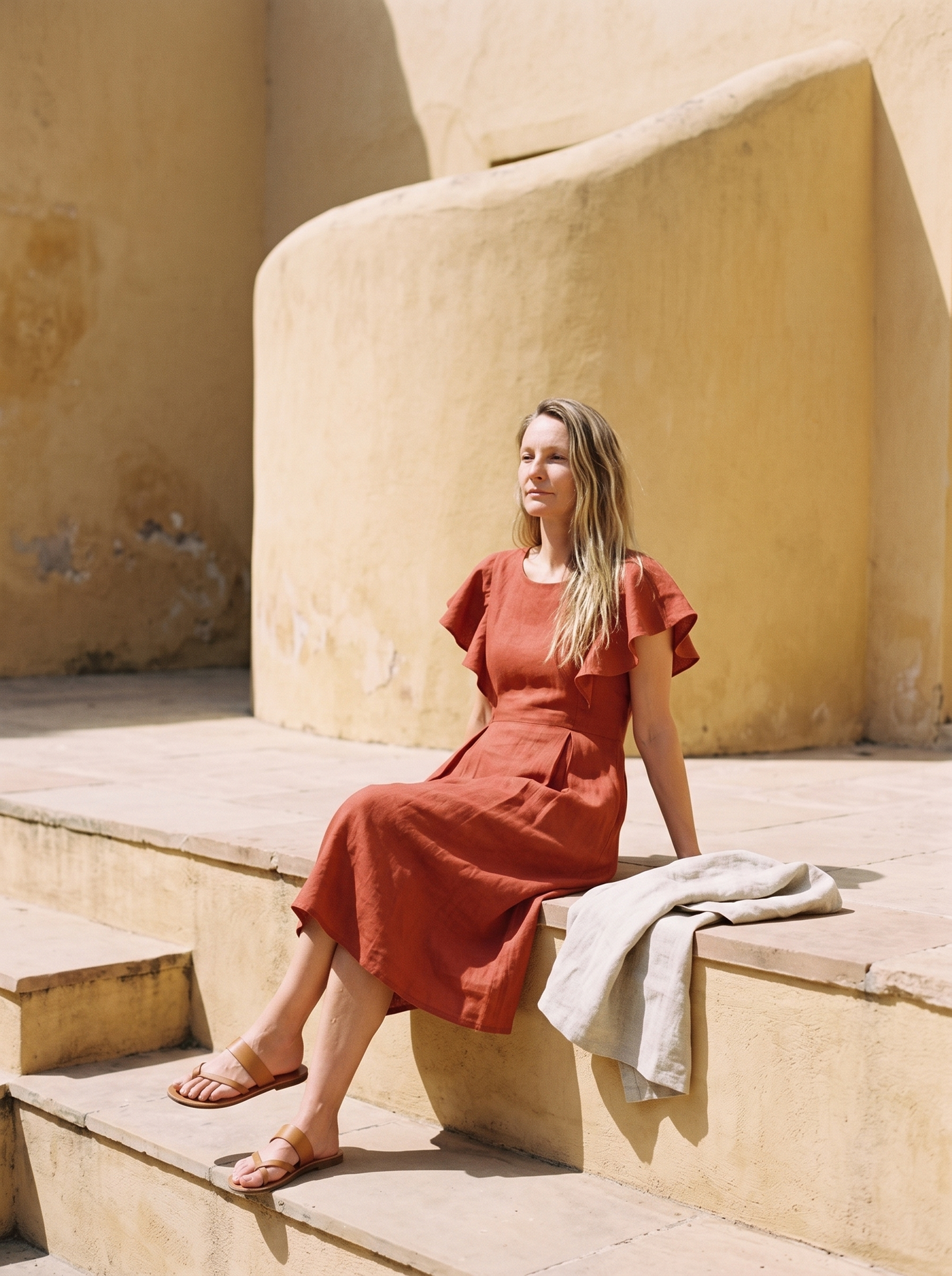 Frill Sleeve Linen Dress