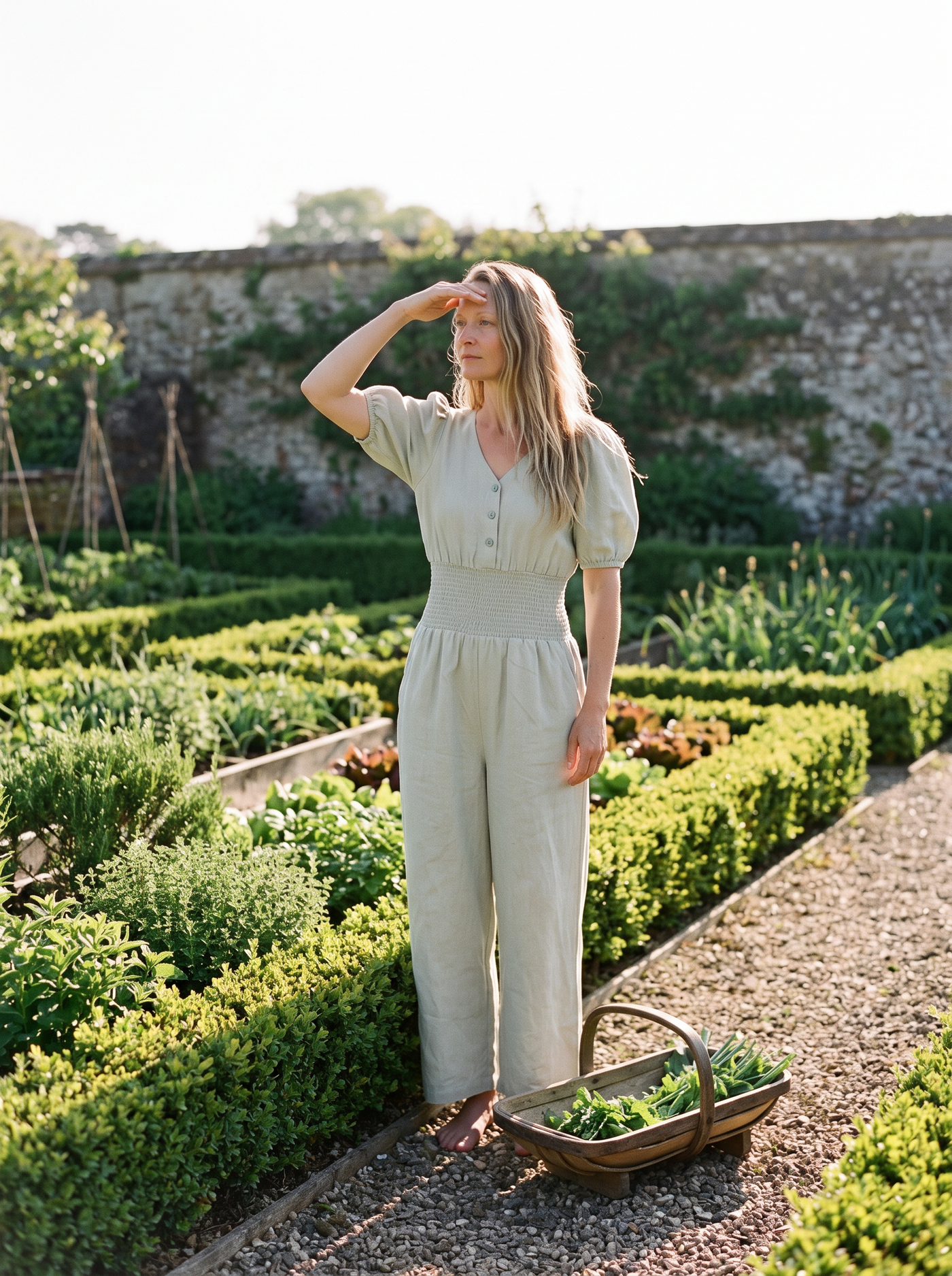 Smocked Waist Linen Jumpsuit