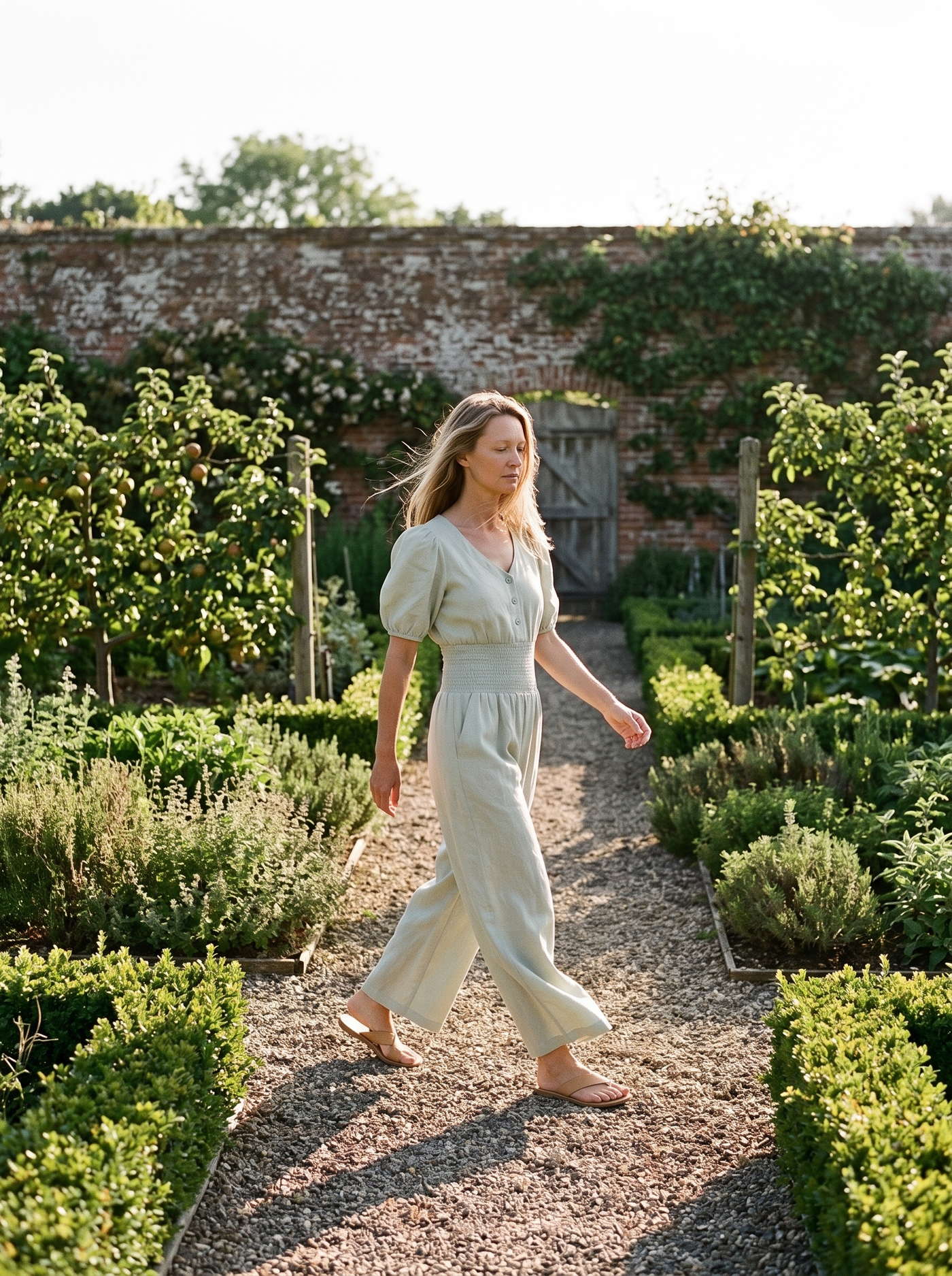 Smocked Waist Linen Jumpsuit