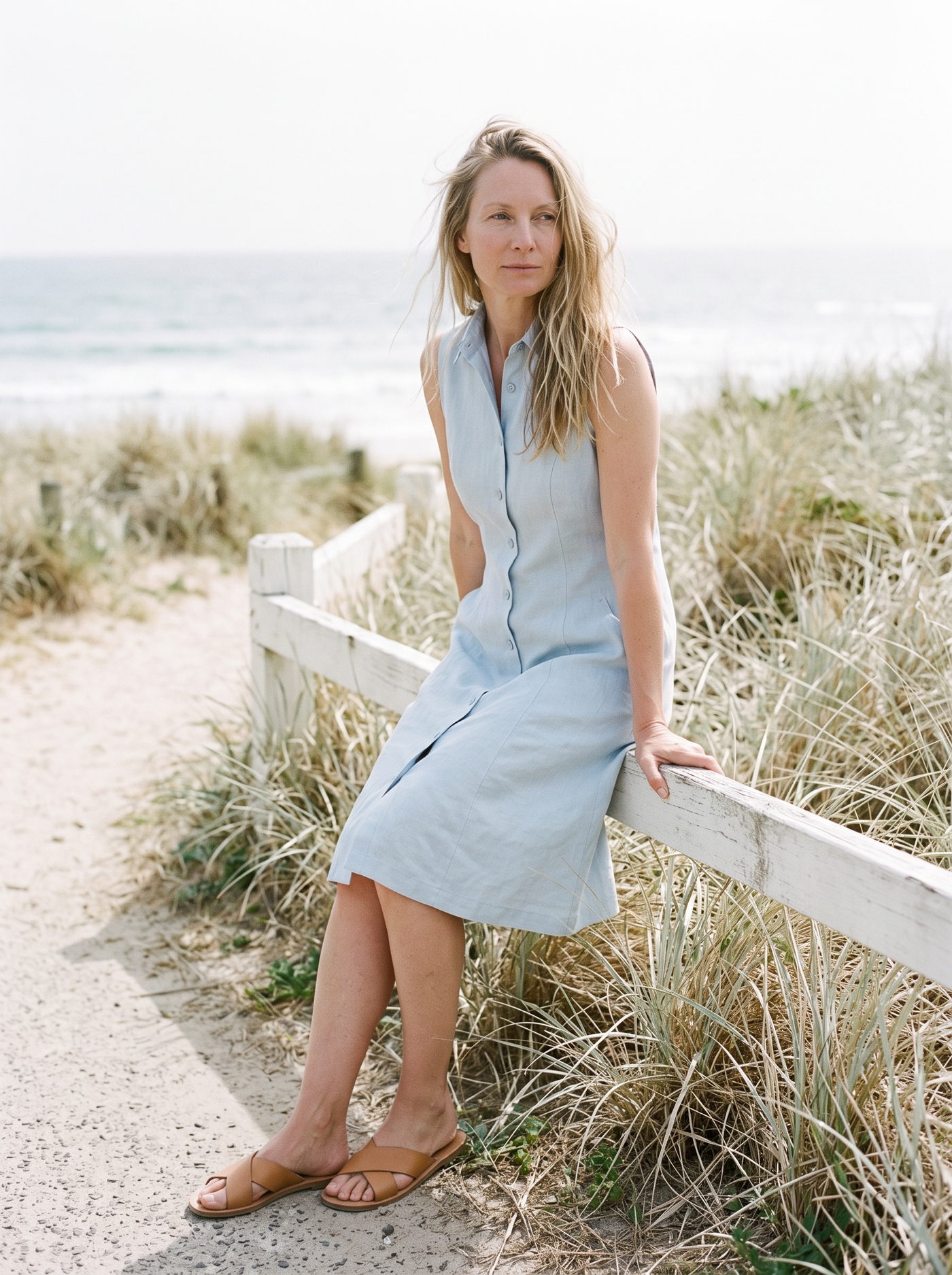 Sleeveless Linen Shirt Dress