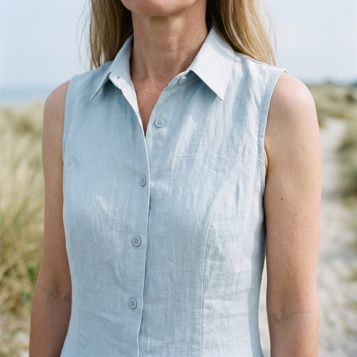 Sleeveless Linen Shirt Dress