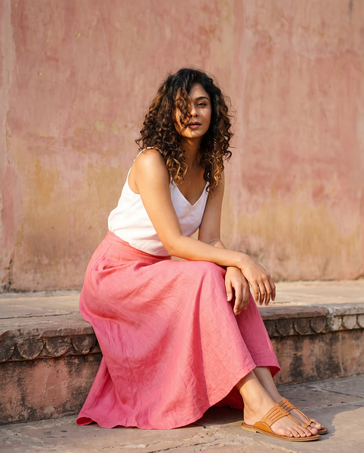 Long A-Line Linen Skirt, on location in Jaipur