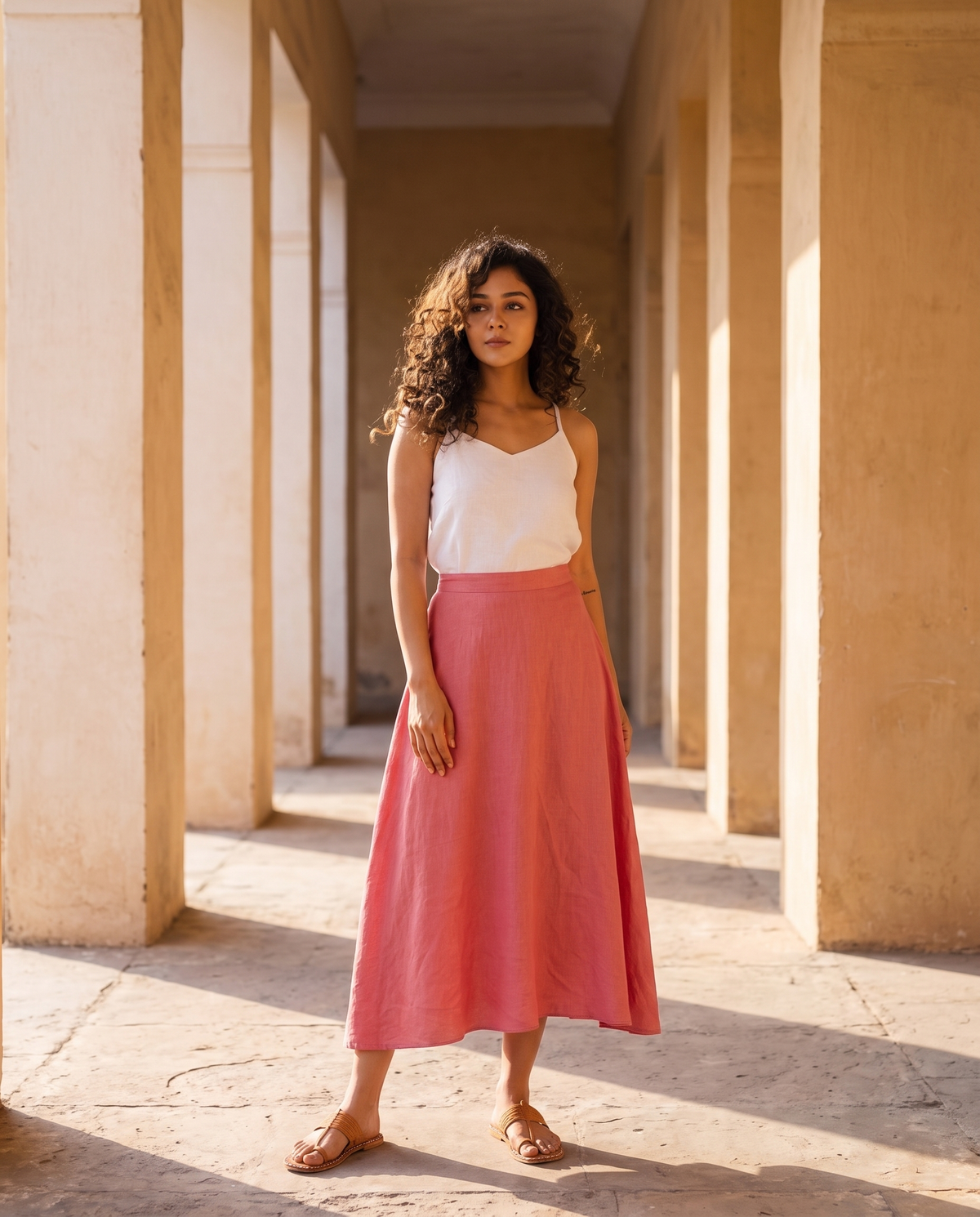 Long A-Line Linen Skirt, on location in Jaipur