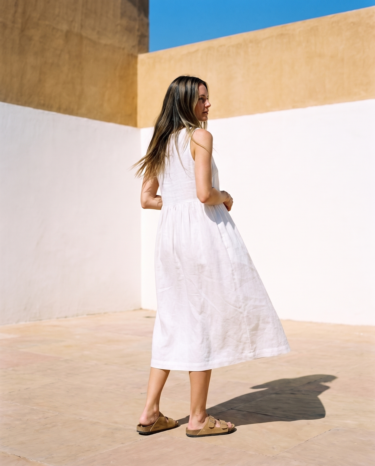 Sleeveless Linen Midi Dress in washed linen, Ellementree