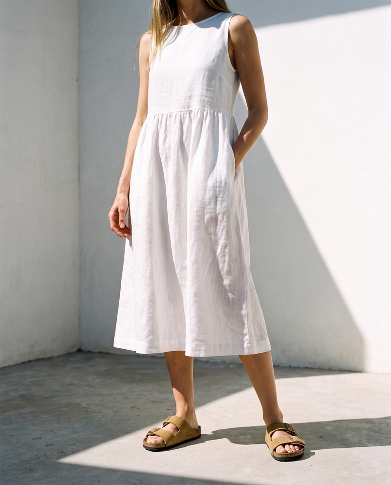 Sleeveless Linen Midi Dress in washed linen, Ellementree