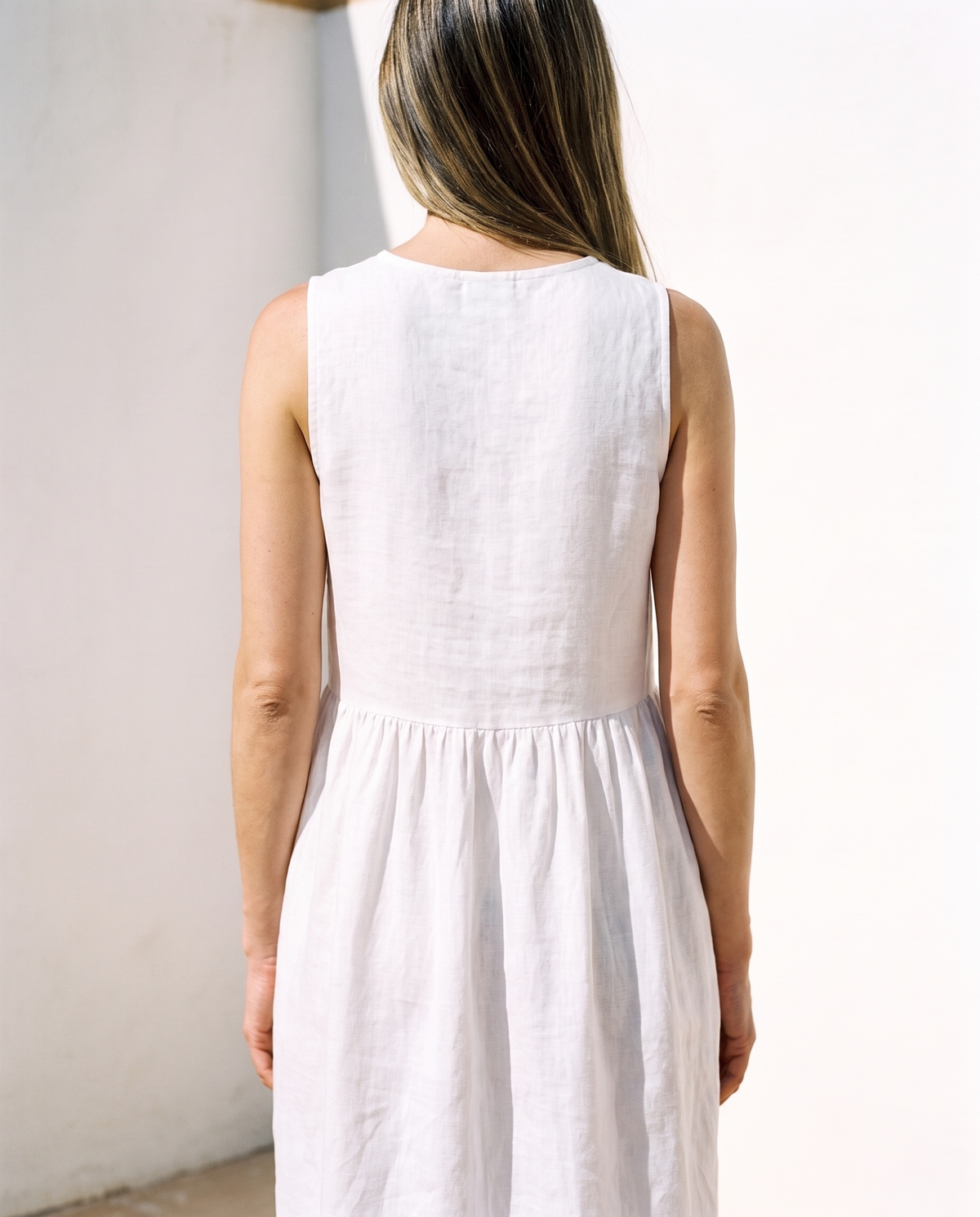 Sleeveless Linen Midi Dress in washed linen, Ellementree