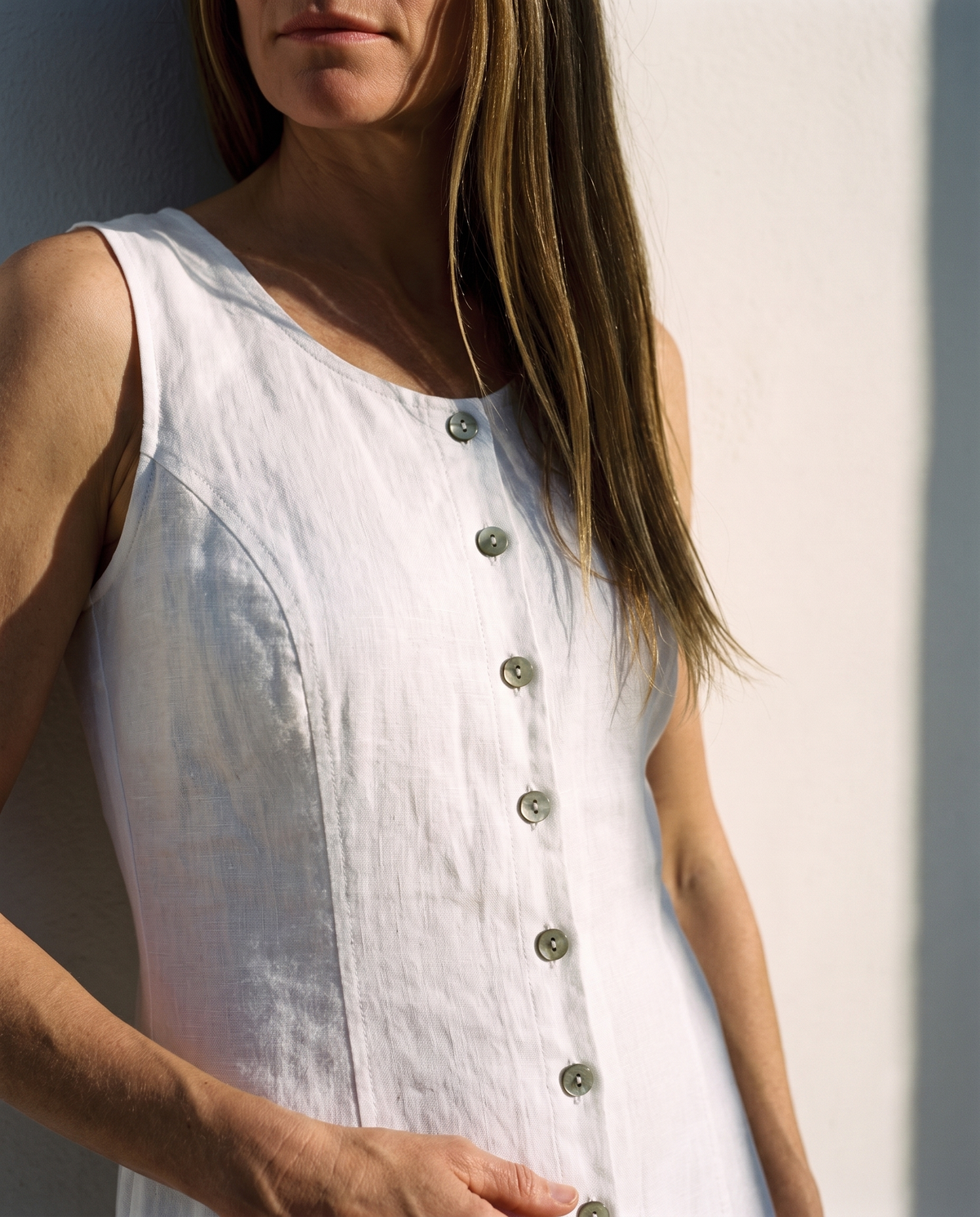 Button Front Linen Midi in white