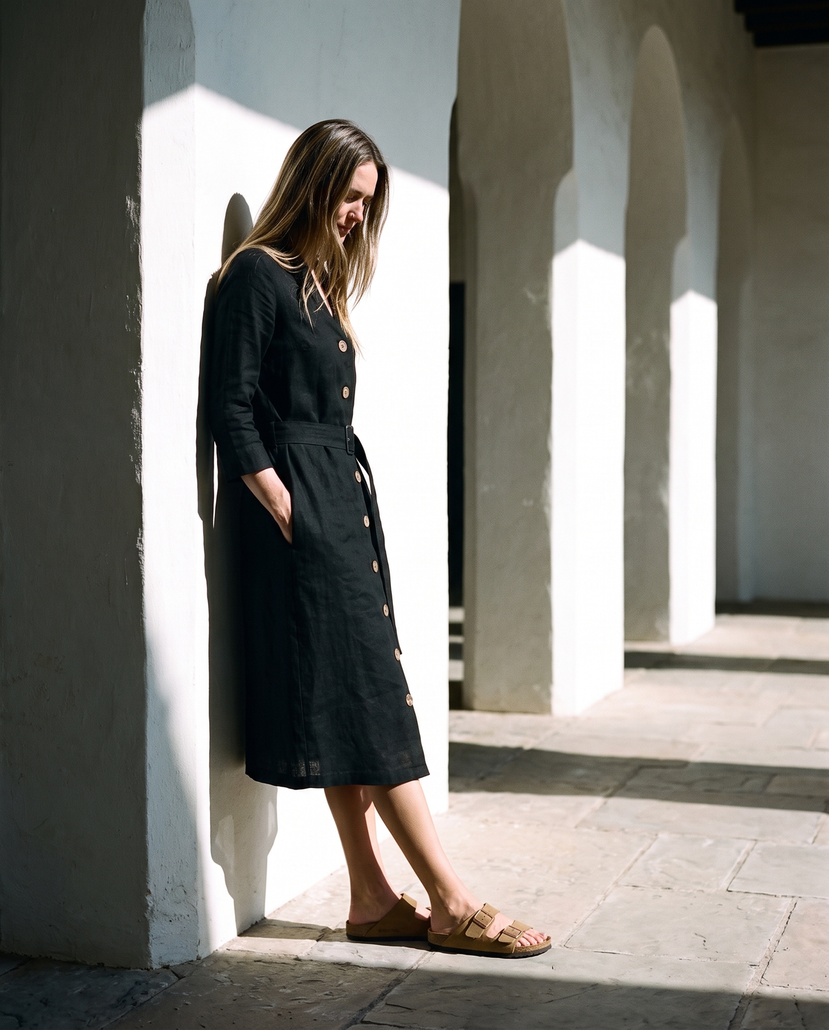 Belted Button Front Midi