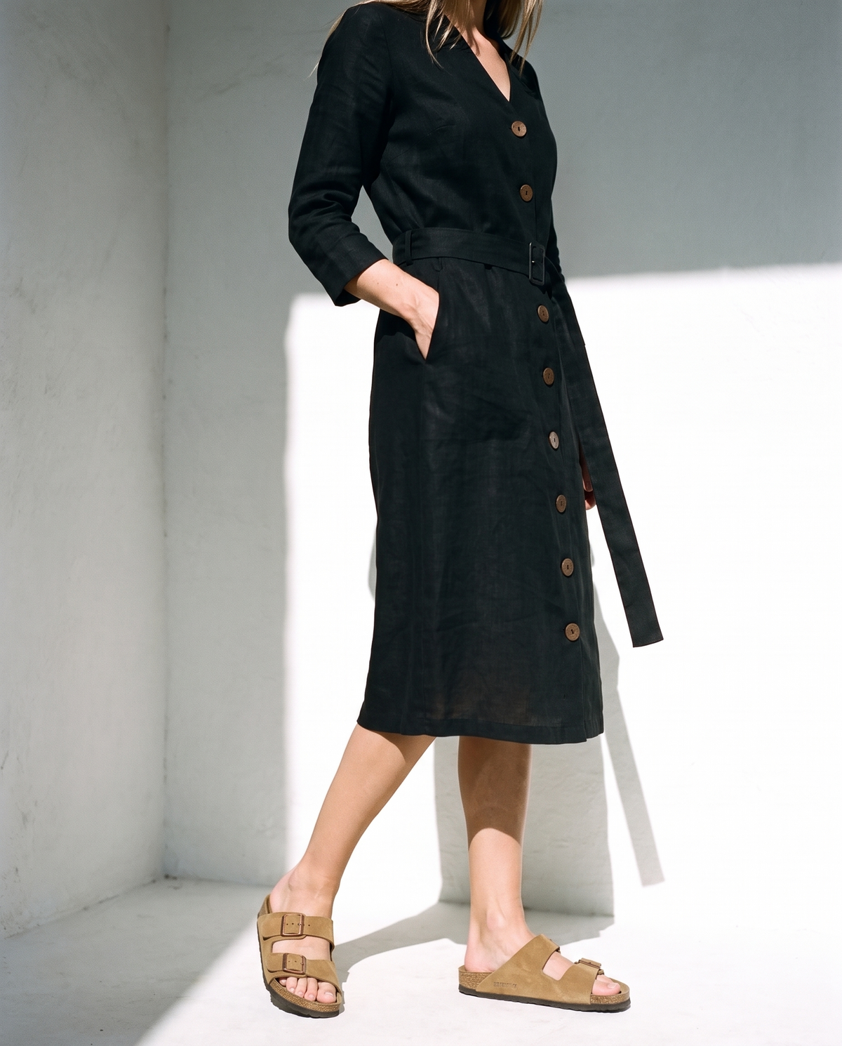Belted Button Front Midi
