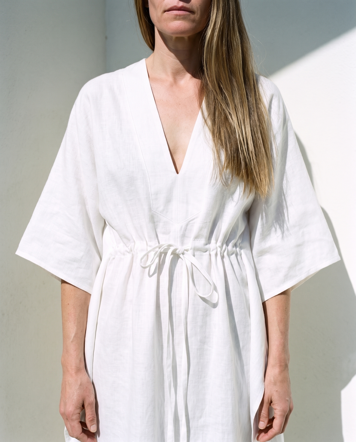 Batwing Linen Kaftan in white
