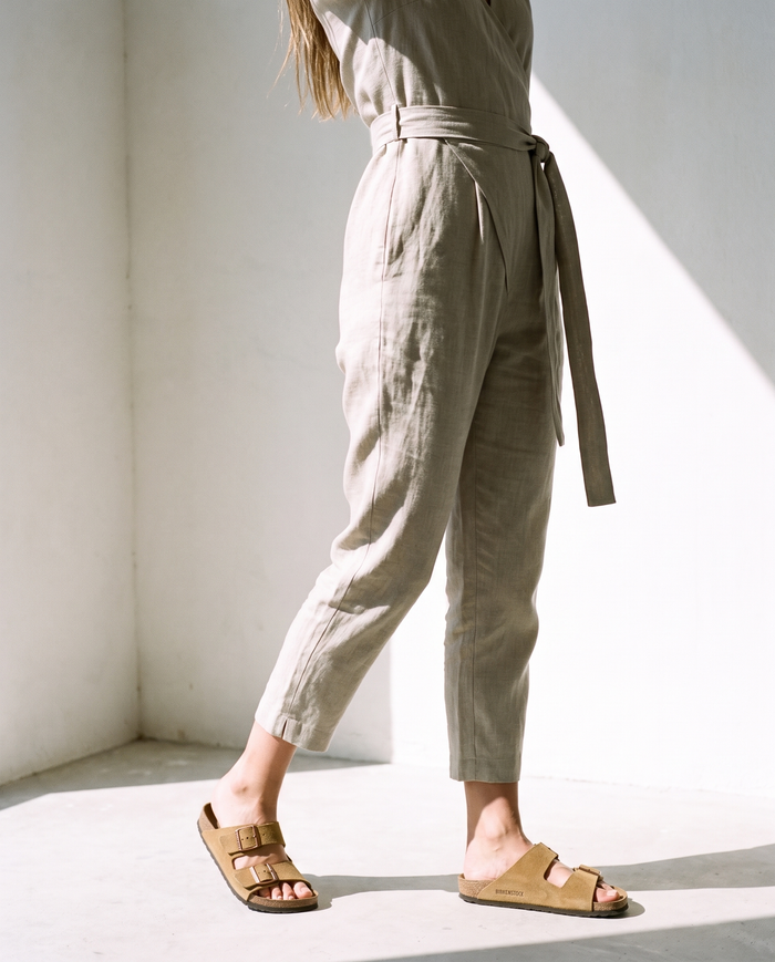 Wrap linen jumpsuit in natural