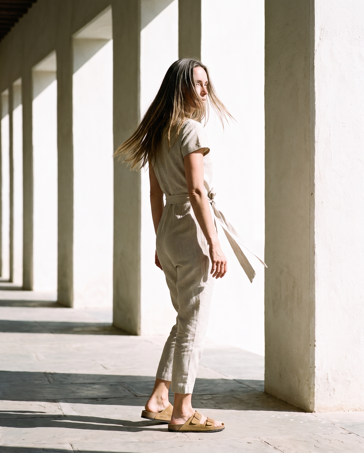 Wrap Linen Jumpsuit in natural