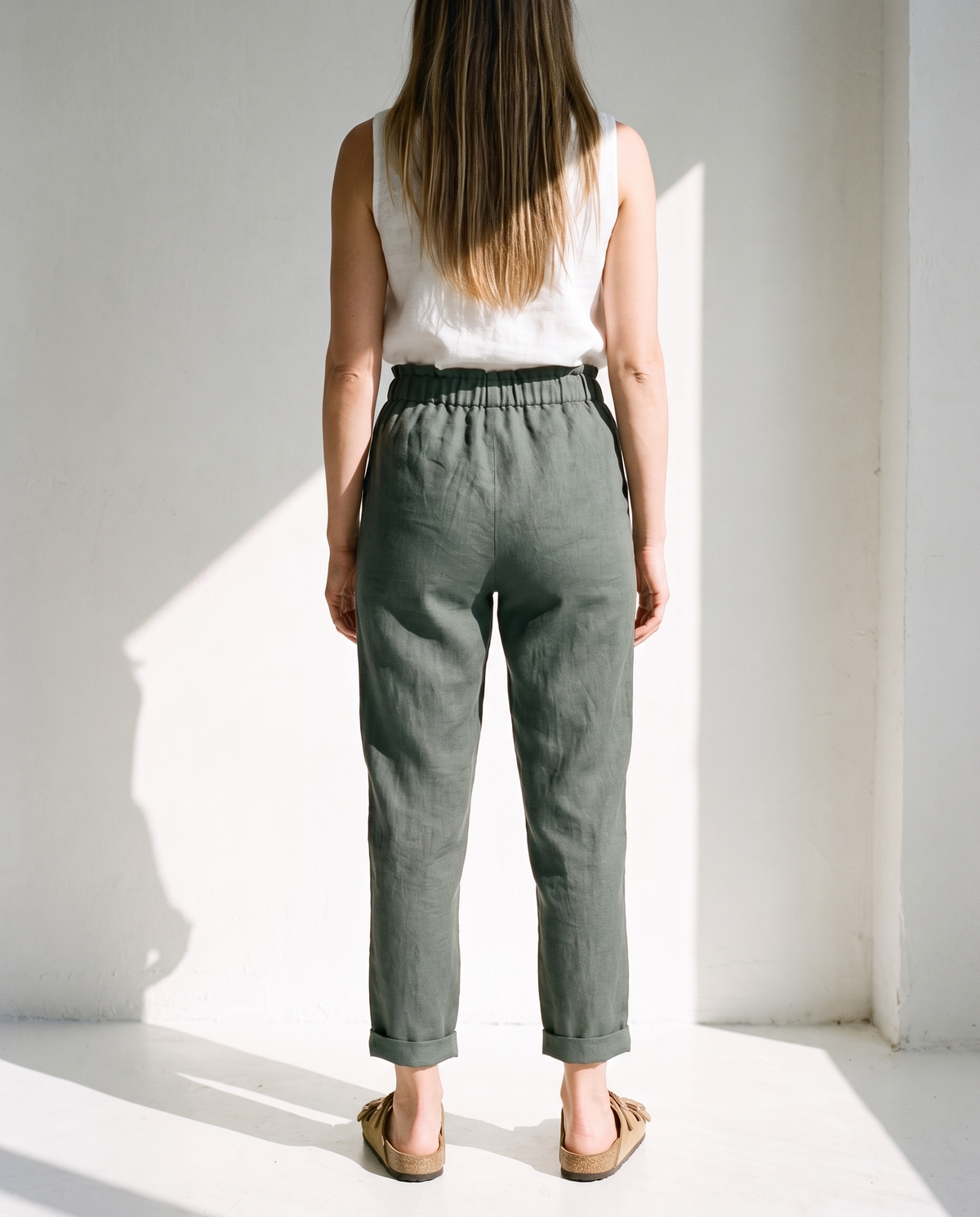 Tapered Linen Trousers in earth colours