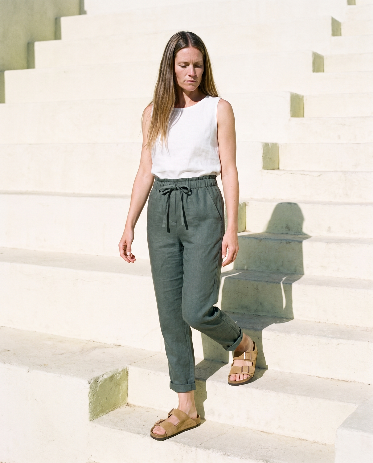 Tapered Linen Trousers in earth colours