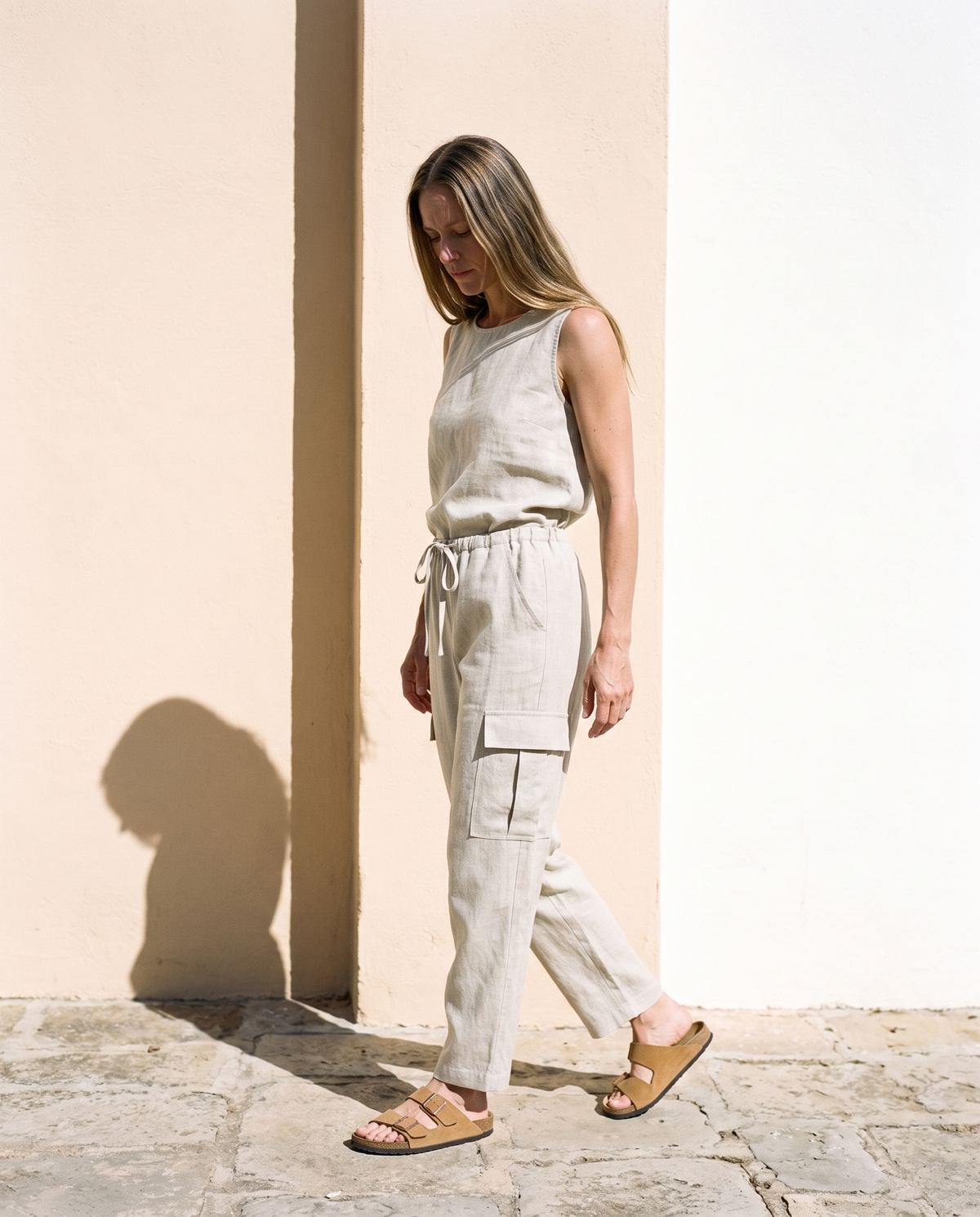 High Waist Linen Cargo Trousers FRAN