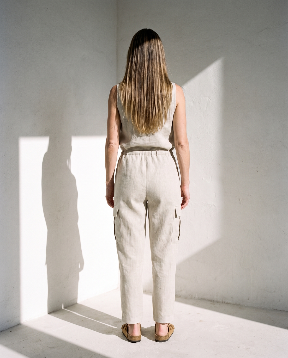 High Waist Linen Cargo Trousers FRAN