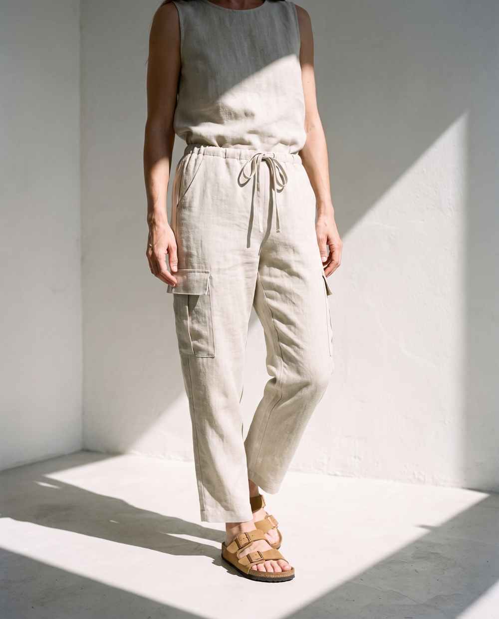 High Waist Linen Cargo Trousers FRAN