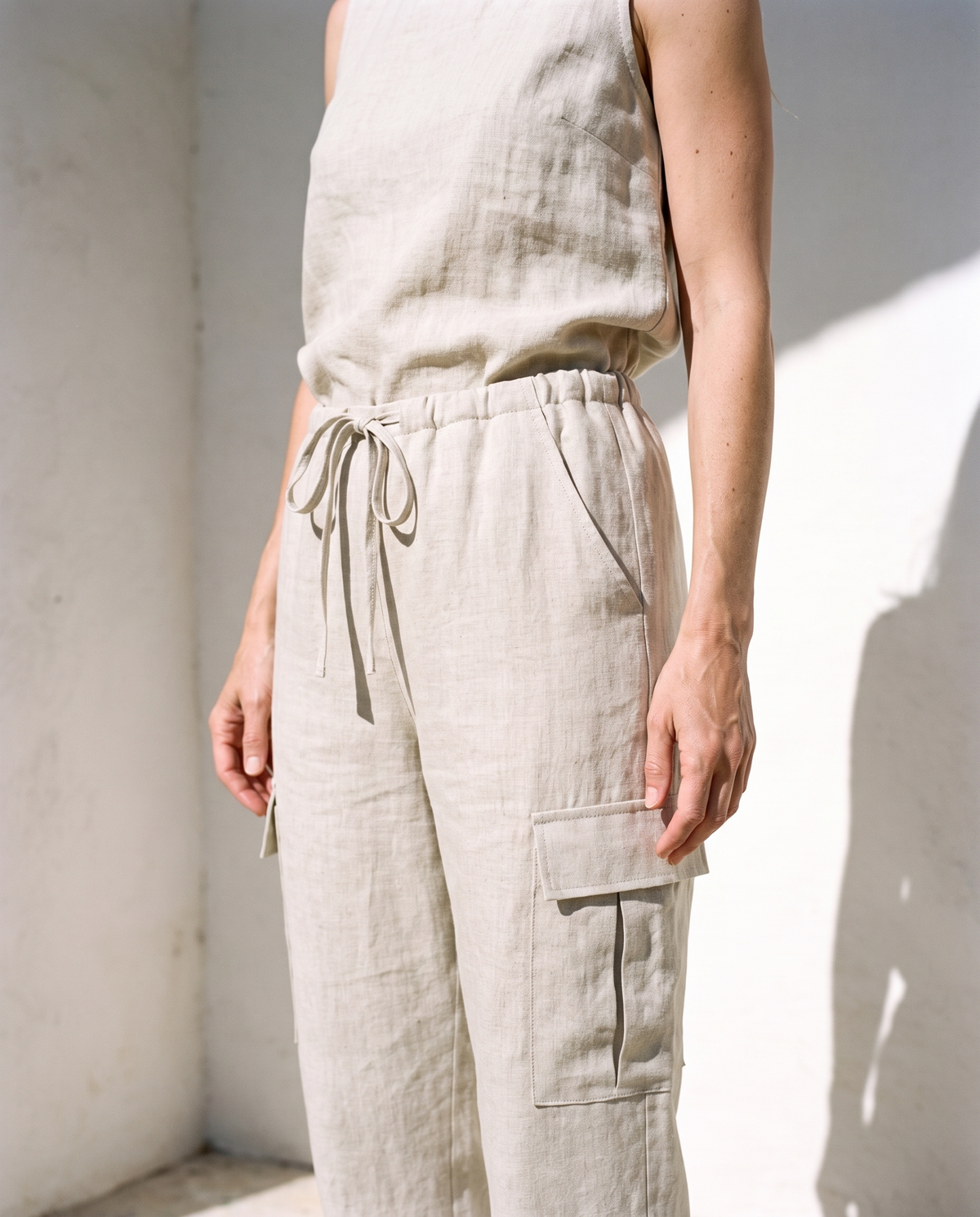 High Waist Linen Cargo Trousers FRAN